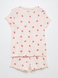 Pyjamasetje - T-shirt + short met print en golvend boordje - 2-delig ROSE - Kiabi