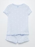 Pyjamasetje - T-shirt + short met print en golvend boordje - 2-delig WIT - Kiabi