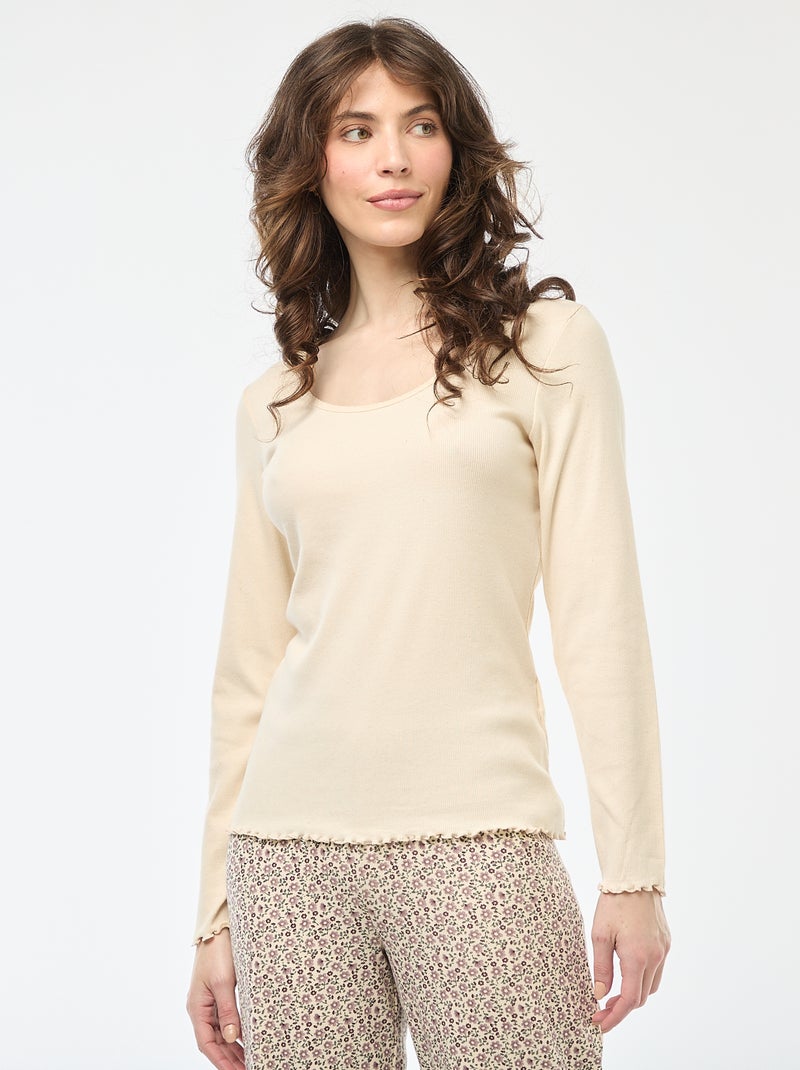 Pyjamashirt van ribstof Wit - Kiabi