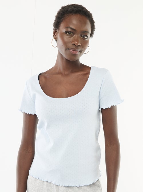 Pyjamashirt van tricot met fijn ajourmotiefje - Kiabi