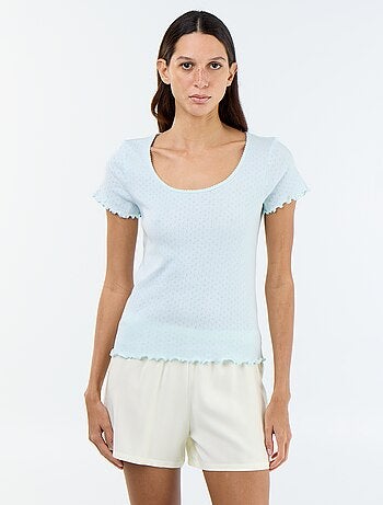 Pyjamashirt van tricot met fijn ajourmotiefje
