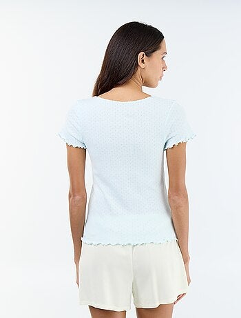 Pyjamashirt van tricot met fijn ajourmotiefje