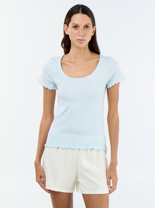 Pyjamashirt van tricot met fijn ajourmotiefje - Kiabi