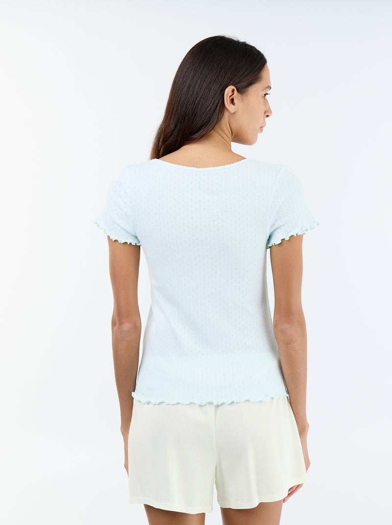 Pyjamashirt van tricot met fijn ajourmotiefje Blauw - Kiabi