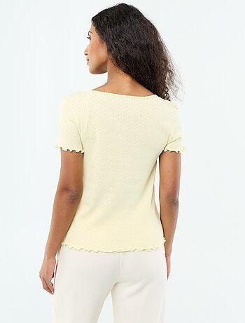Pyjamashirt van tricot met fijn ajourmotiefje