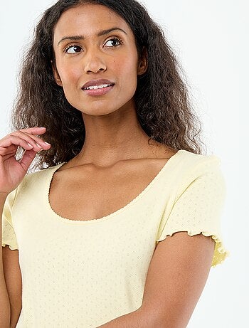 Pyjamashirt van tricot met fijn ajourmotiefje