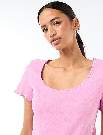 Pyjamashirt van tricot met fijn ajourmotiefje