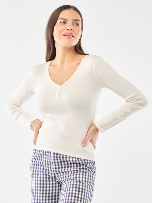 Pyjamashirt van tricot met fijn ajourmotiefje - Kiabi Pyjamashirt van tricot met fijn ajourmotiefje - Kiabi