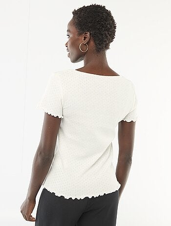 Pyjamashirt van tricot met fijn ajourmotiefje
