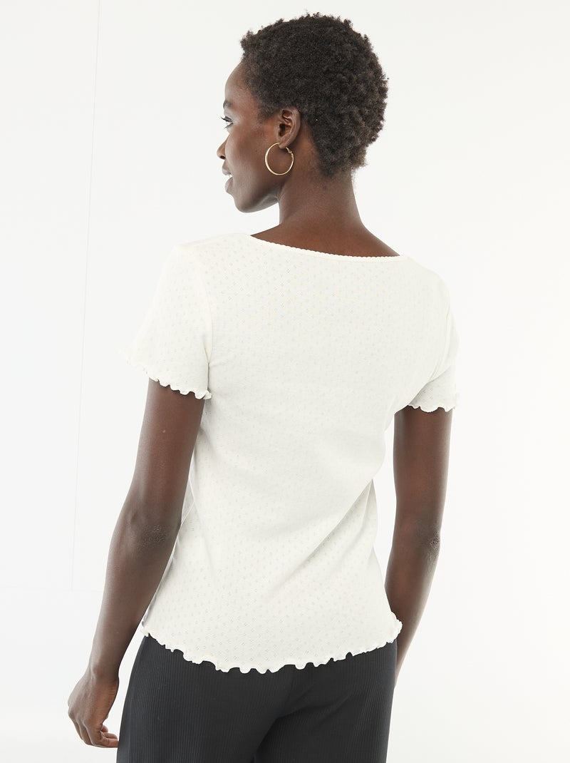 Pyjamashirt van tricot met fijn ajourmotiefje Wit - Kiabi