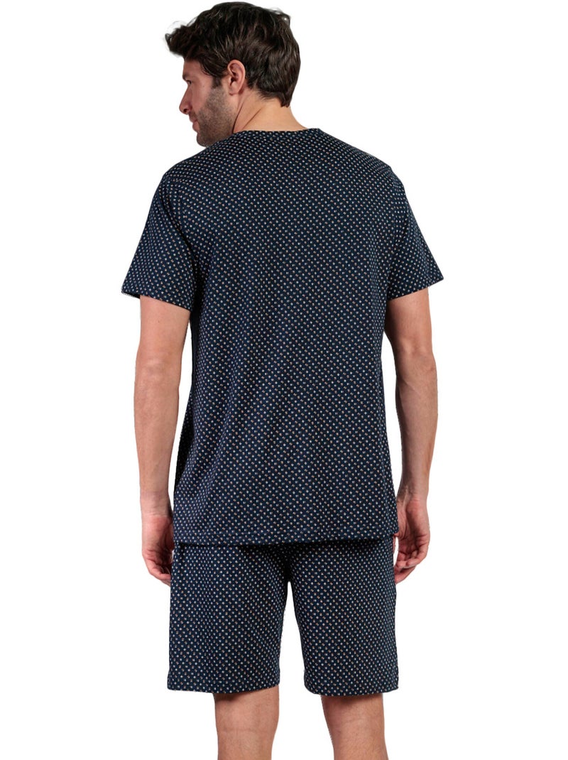 Pyjamashort met slipe mouwen leather Marineblauw - Kiabi