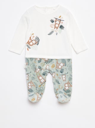 Pyjama/slaappakje van velours met 2-in-1-effect en voetjes
