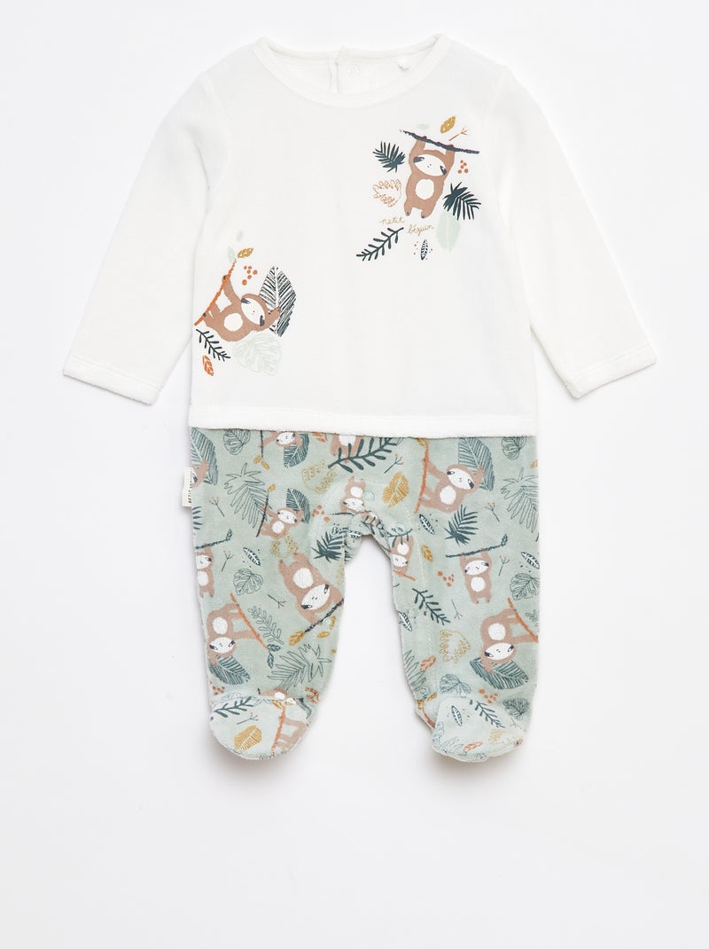 Pyjama/slaappakje van velours met 2-in-1-effect en voetjes Biege - Kiabi