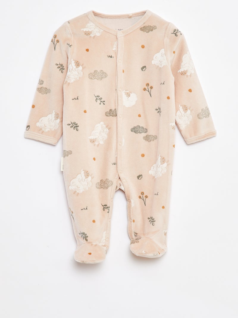 Pyjama/slaappakje van velours met all-over motiefje Biege - Kiabi