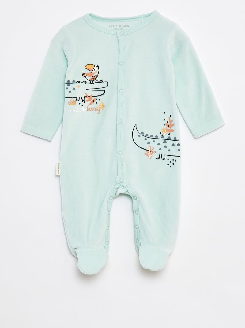 Pyjama/slaappakje van velours met print en voetjes Blauw - Kiabi