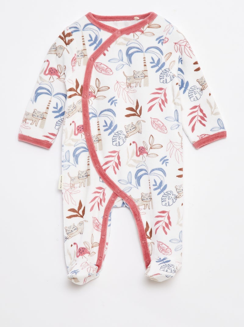 Pyjama/slaappakje van velours met voetjes Biege - Kiabi