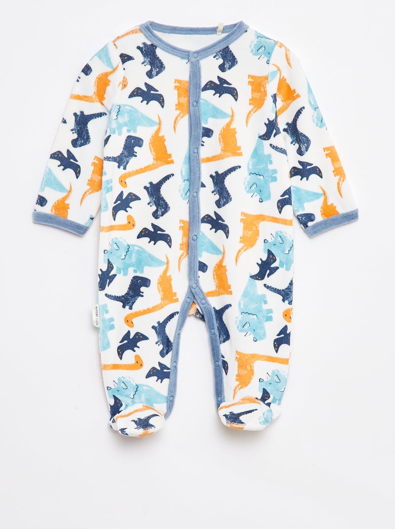 Pyjama/slaappakje van velours met voetjes en motiefje Biege - Kiabi