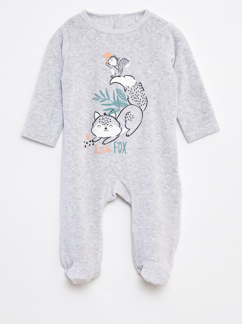 Pyjama/slaappakje van velours met voetjes Grijs - Kiabi