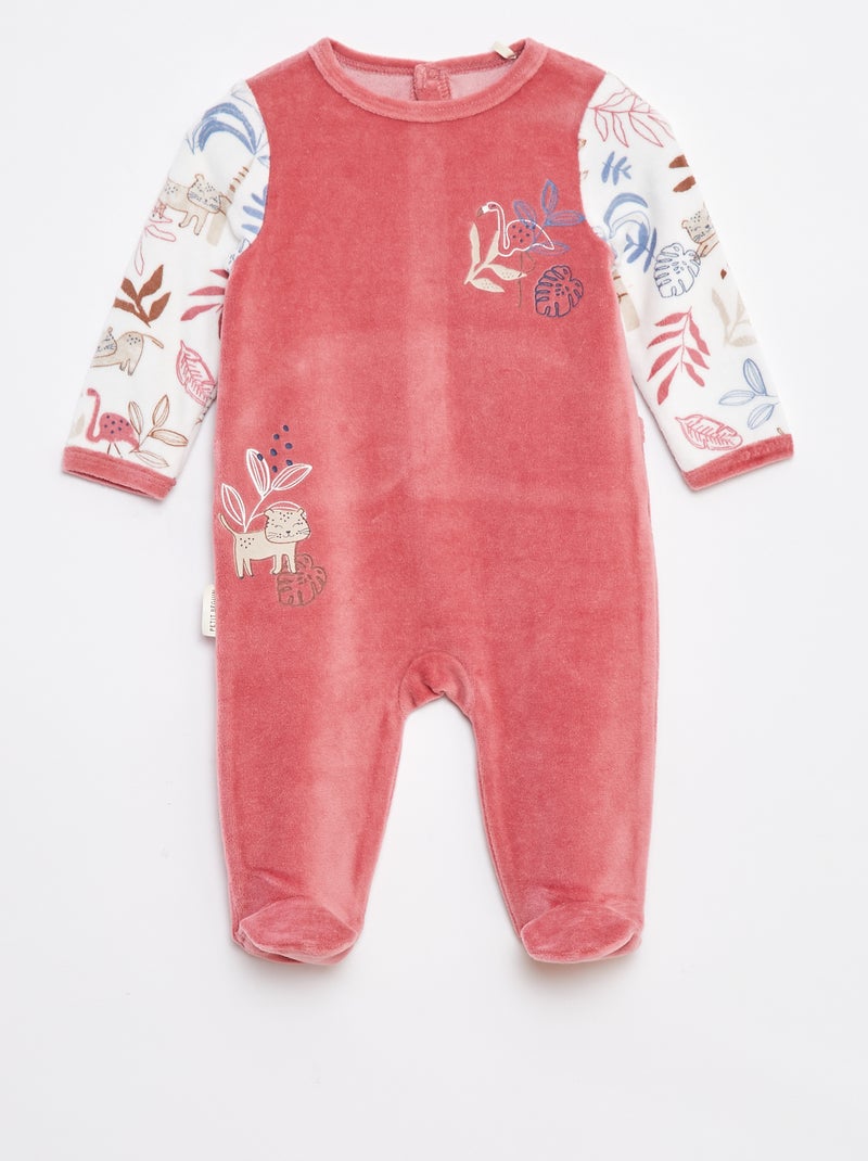Pyjama/slaappakje van velours met voetjes Rood - Kiabi