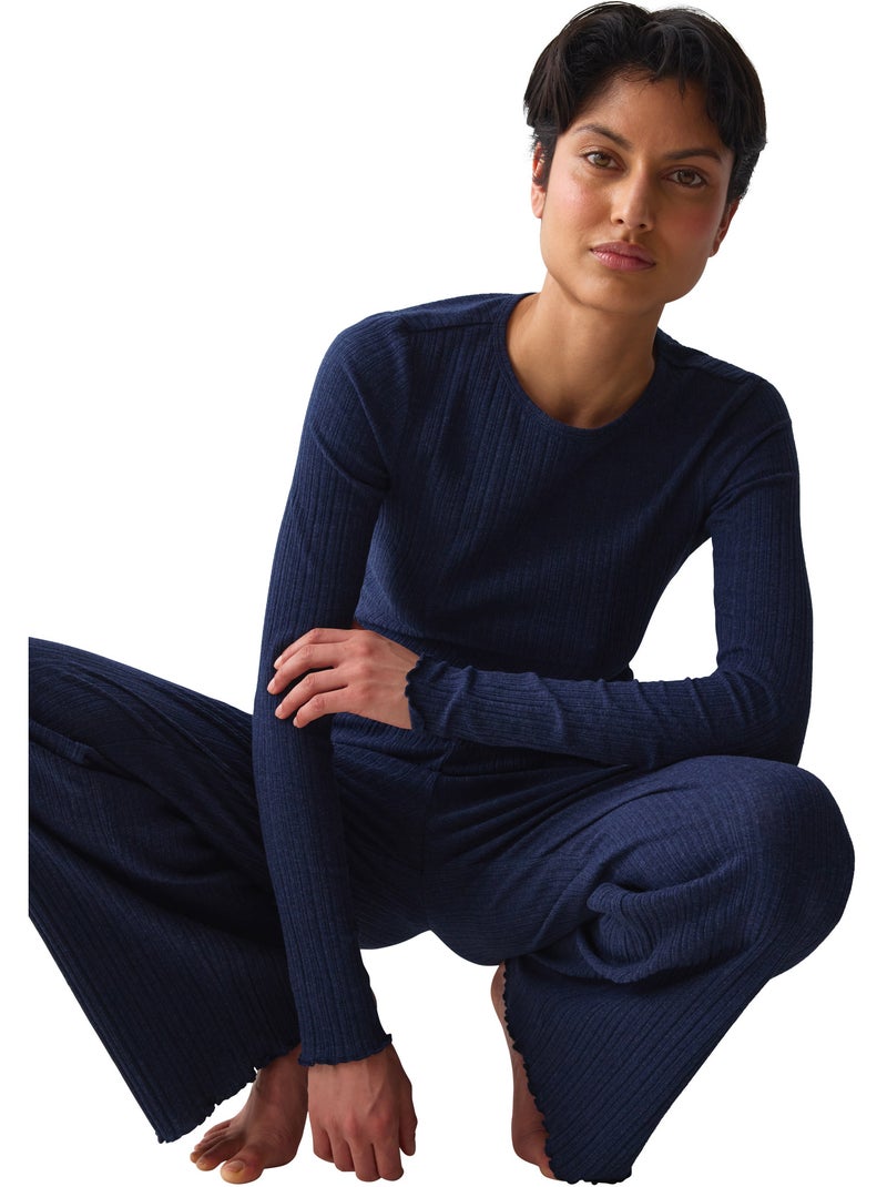 Pyjamatop met lange mouwen versatile rib Blauw - Kiabi