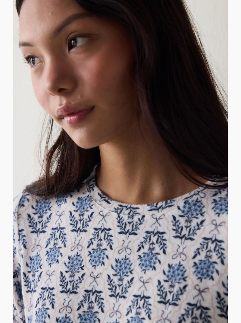 Pyjamatop tea time met bloemenprint en thermisch effect penti Wit Blauw - Kiabi
