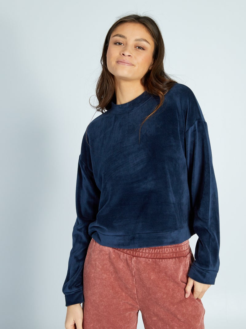 Pyjamatop van fleecestof - sweatermodel BLAUW - Kiabi