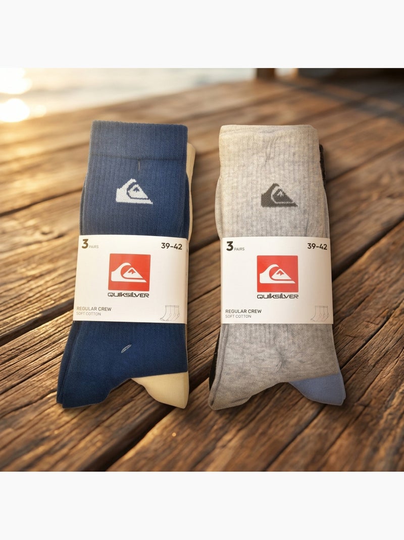 Quiksilver Heren Sokken Set - 6 Paar Regular Crew Blauw Multikleur Zwart - Kiabi