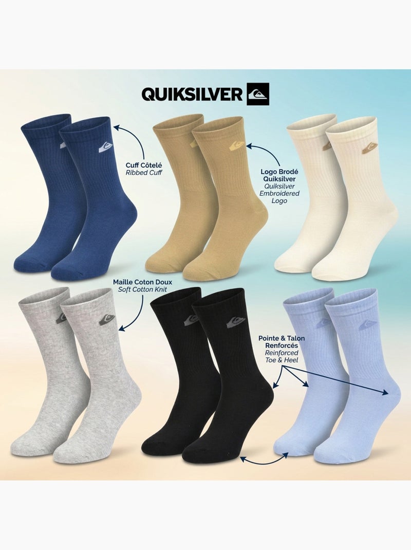 Quiksilver Heren Sokken Set - 6 Paar Regular Crew Blauw Multikleur Zwart - Kiabi