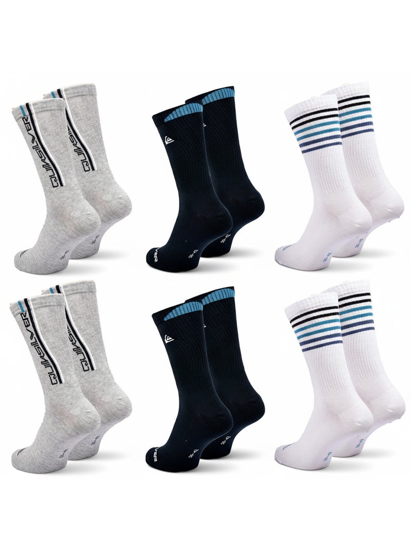 Quiksilver Heren Sokken Set - 6 Paar Regular Crew Grijs Zwart Wit - Kiabi
