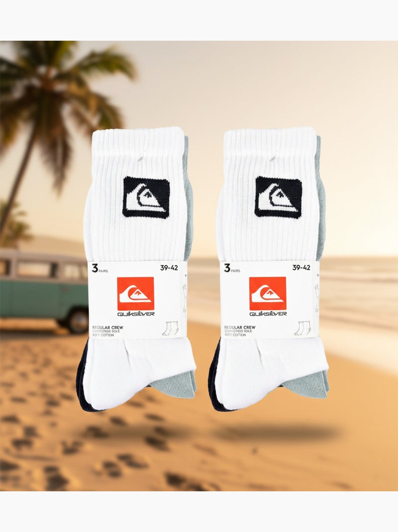 Quiksilver Heren Sokken Set van 6 Crew Sport Cushioned Wit Zwart Blauw - Kiabi