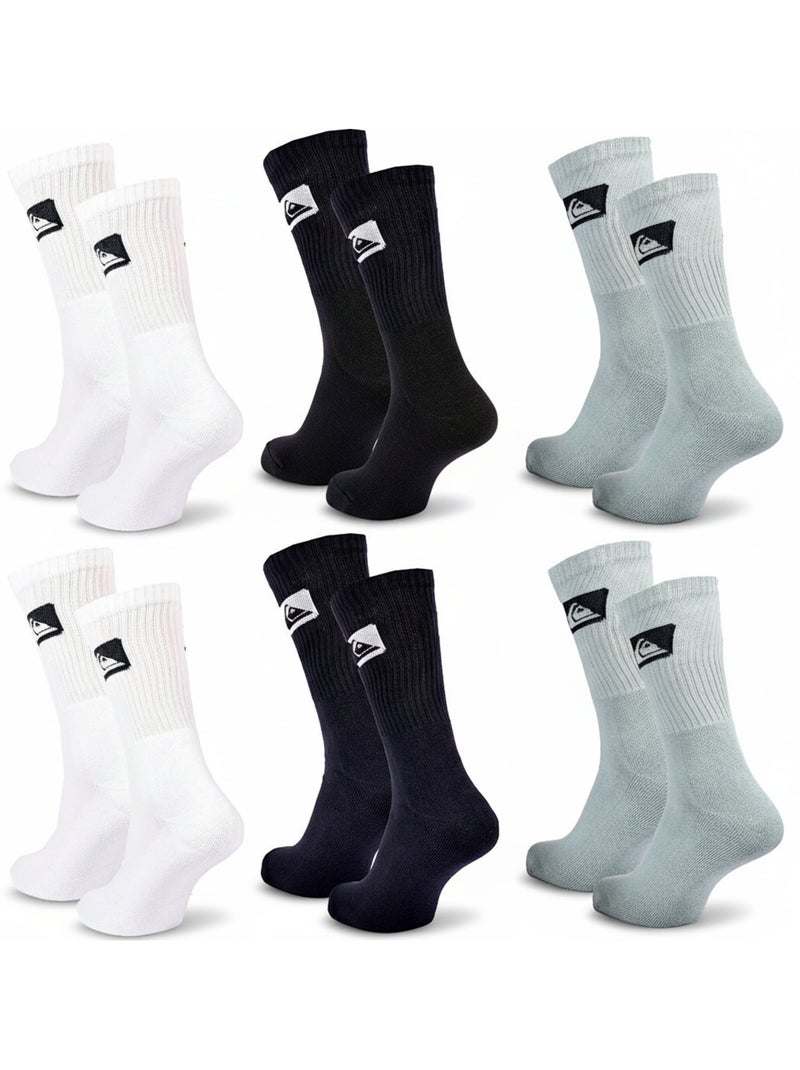 Quiksilver Heren Sokken Set van 6 Crew Sport Cushioned Wit Zwart Blauw - Kiabi