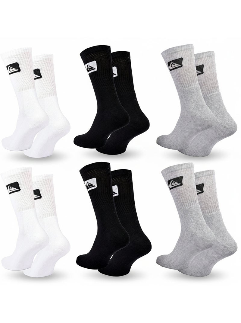 Quiksilver Heren Sokken Set van 6 Crew Sport Cushioned Wit Zwart Grijs - Kiabi