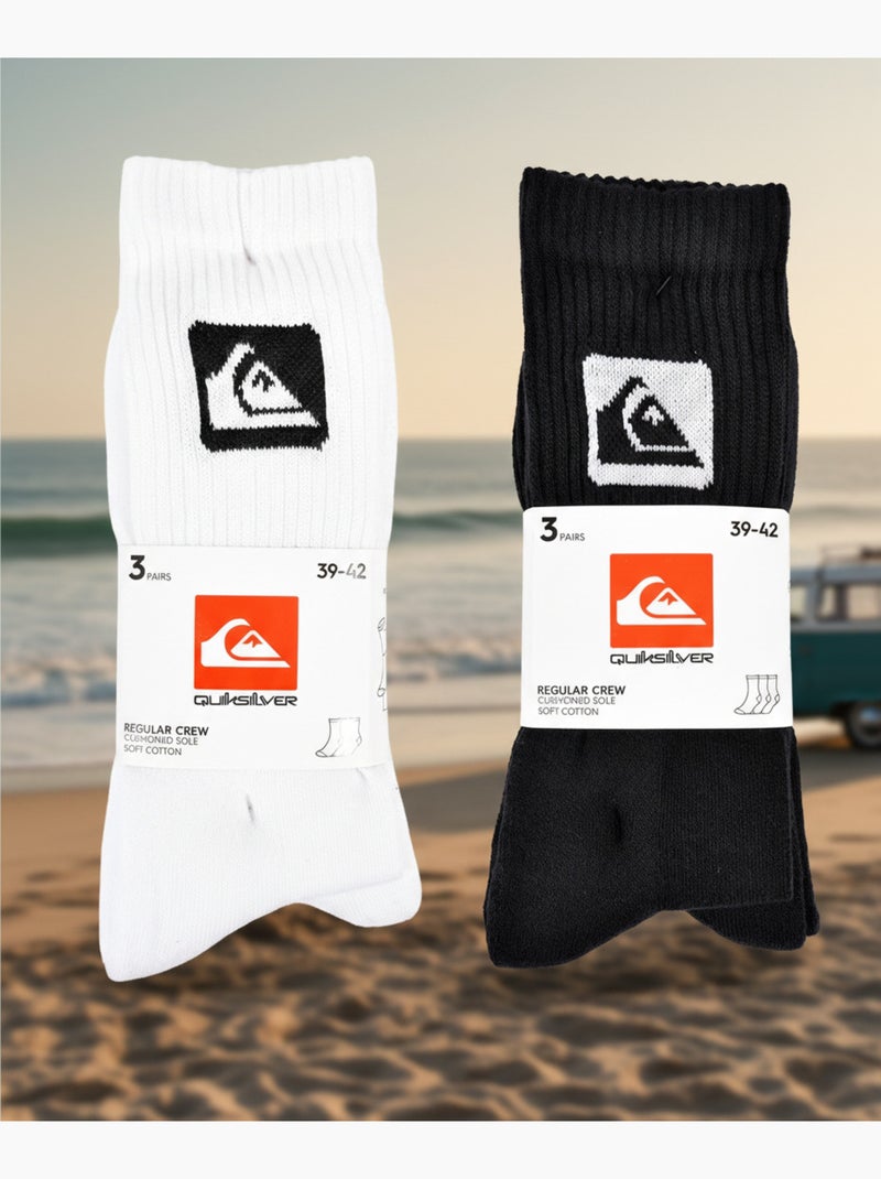 Quiksilver Heren Sokken Set van 6 Crew Sport Cushioned Wit Zwart - Kiabi