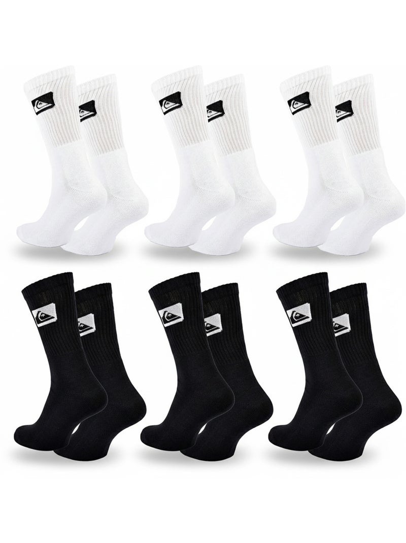 Quiksilver Heren Sokken Set van 6 Crew Sport Cushioned Wit Zwart - Kiabi