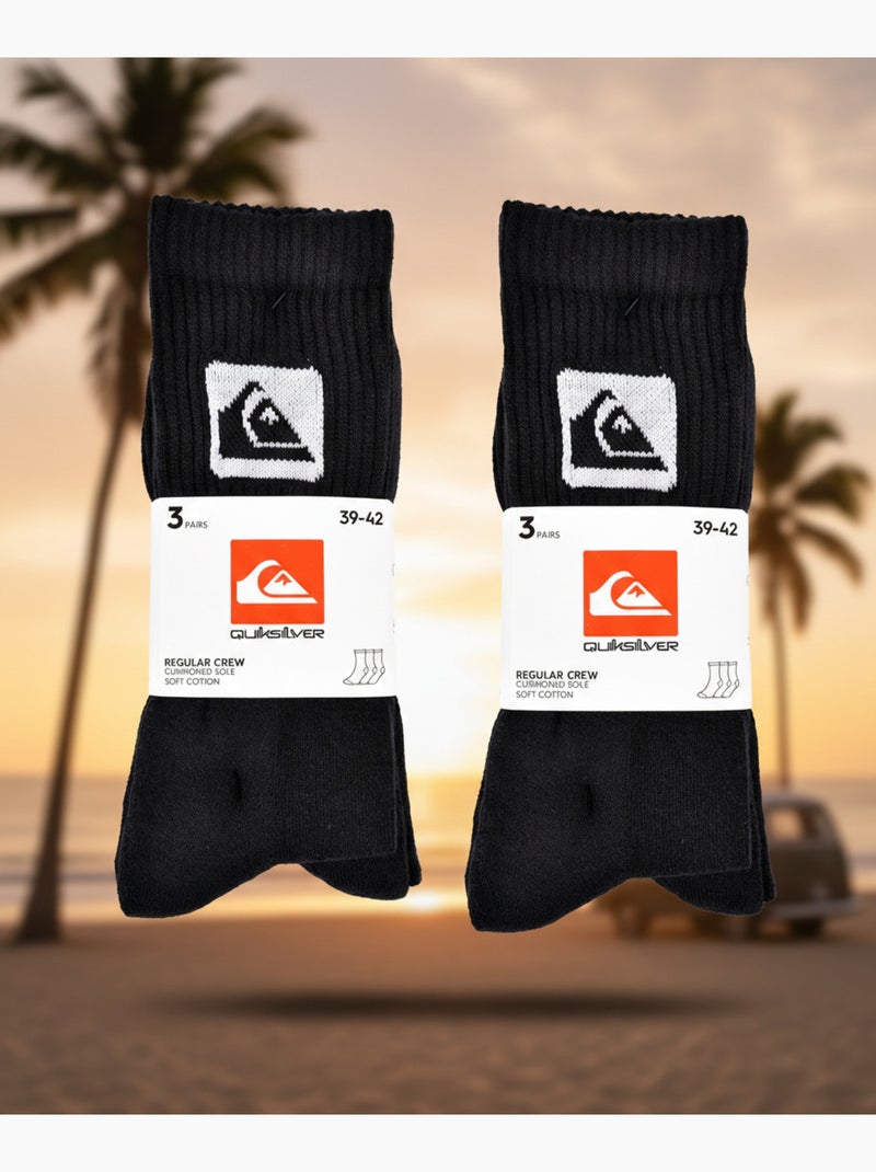 Quiksilver Heren Sokken Set van 6 Crew Sport Cushioned Zwart - Kiabi