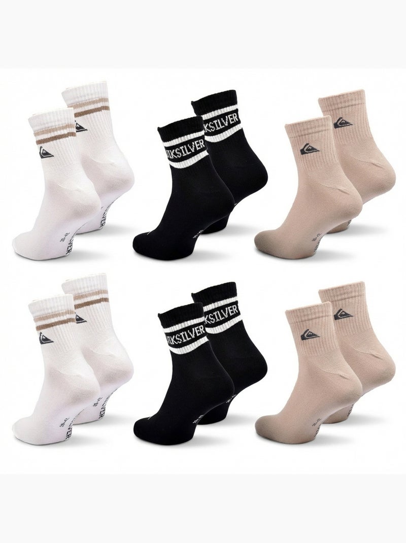 Quiksilver Herenokken Quarter Set 6 Paar Sport Wit Bruin Zwart - Kiabi
