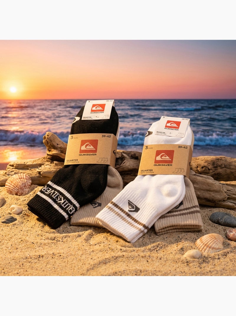 Quiksilver Herenokken Quarter Set 6 Paar Sport Wit Bruin Zwart - Kiabi
