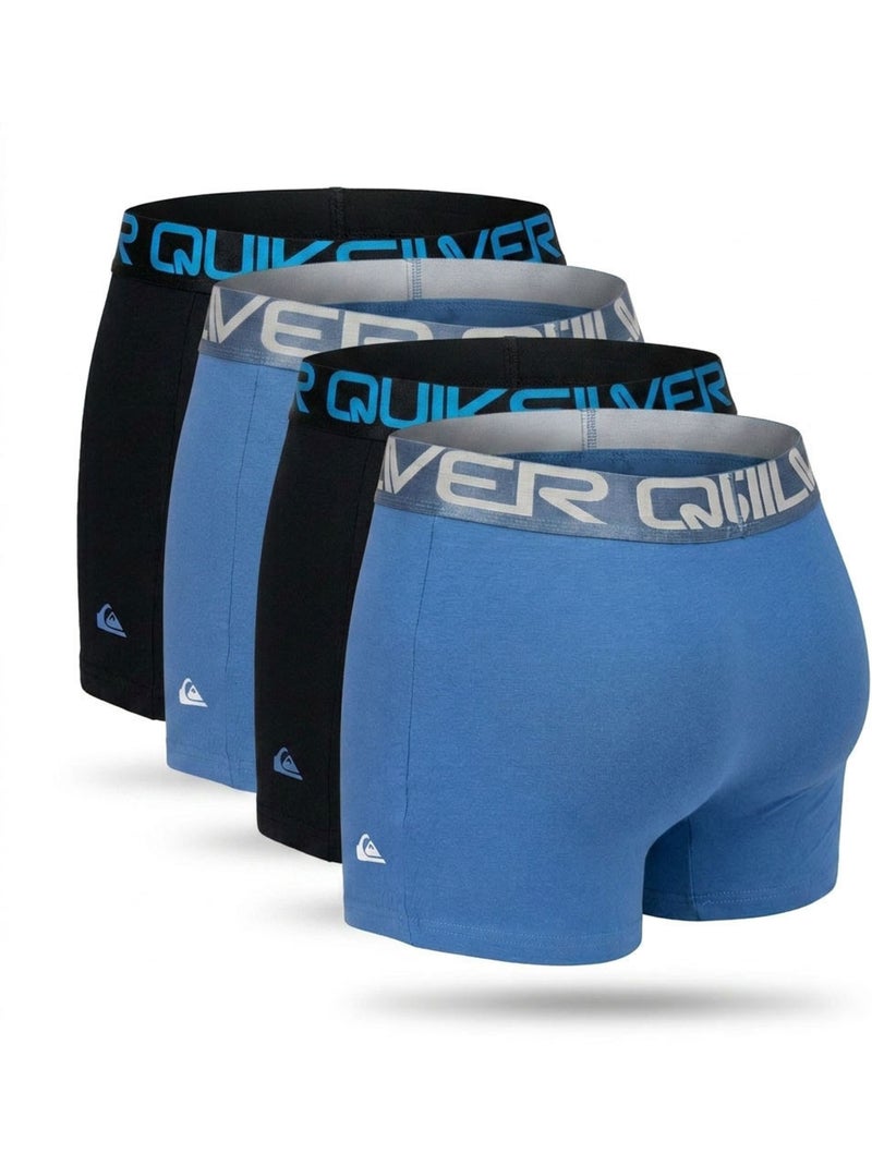 Quiksilver – Pack 4 Boxers Homme Confort Coton Stretch Noir Bleu - Kiabi
