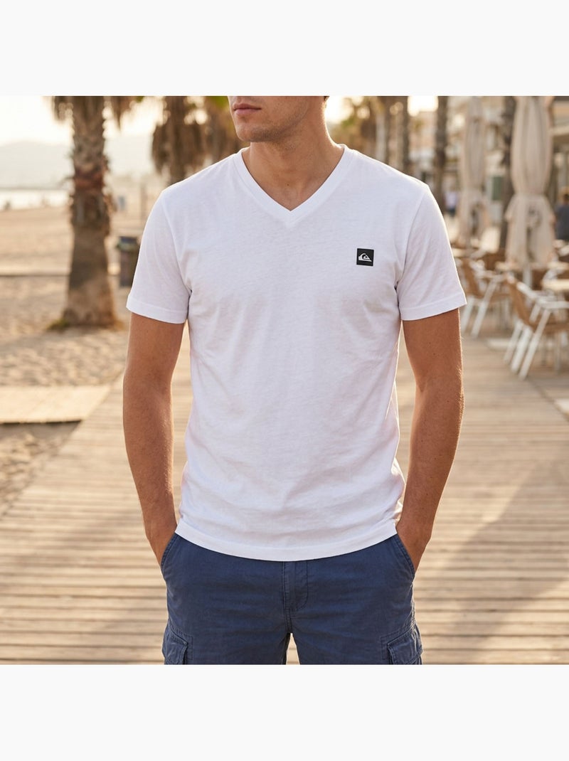 Quiksilver Pack de 2 T Shirts Homme 100% Coton Col Rond ou Col V Blanc Beige - Kiabi