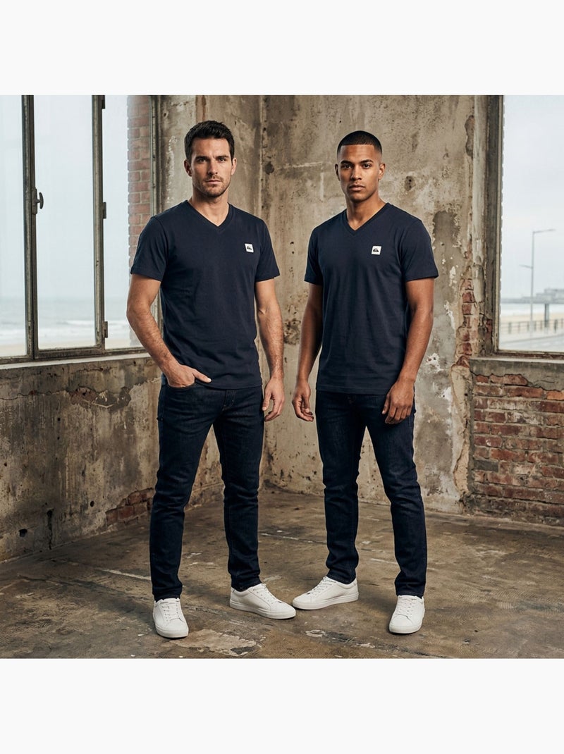 Quiksilver Pack de 2 T Shirts Homme 100% Coton Col Rond ou Col V Bleu Bleu - Kiabi