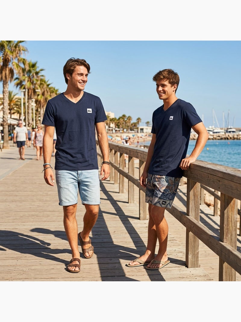 Quiksilver Pack de 2 T Shirts Homme 100% Coton Col Rond ou Col V Bleu Bleu - Kiabi