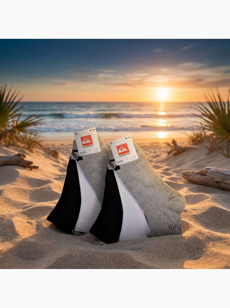 Quiksilver Pack de Chaussettes Homme QUARTER Lot 6 Paires Sport Gris Noir Blanc - Kiabi