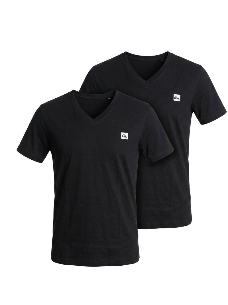Quiksilver Set van 2 heren T-shirts 100% katoen, ronde hals of V-hals Zwart Zwart - Kiabi