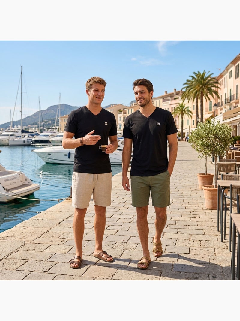 Quiksilver Set van 2 heren T-shirts 100% katoen, ronde hals of V-hals Zwart Zwart - Kiabi