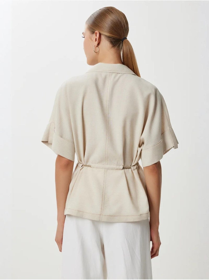 Ravissante chemise ample à cordon de serrage avec détails de bordure istanbul Beige argile - Kiabi