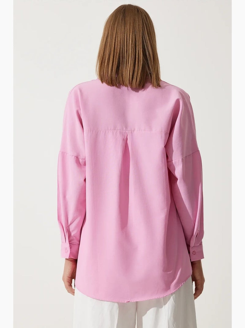 Ravissante chemise oversize en popeline à manches longues istanbul Rose fluo/Solinotes - Kiabi