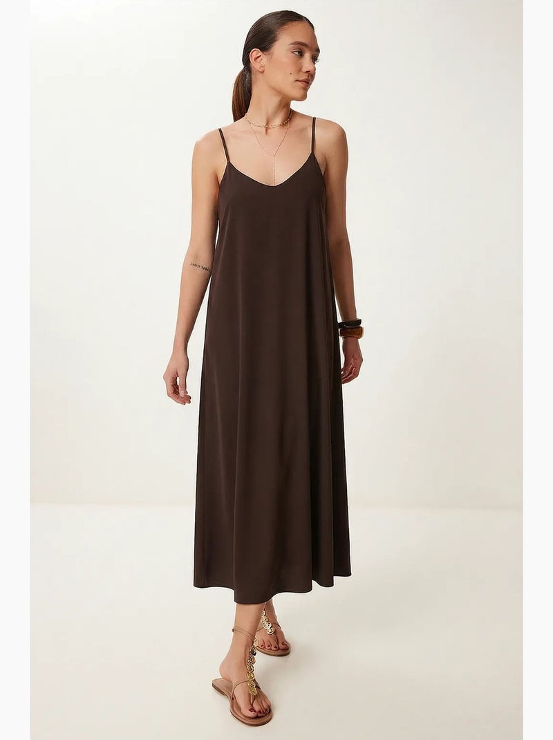 Ravissante robe longue sans manches à col en u istanbul Marron chocolat - Kiabi