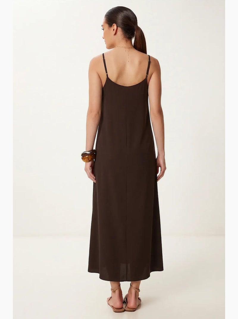 Ravissante robe longue sans manches à col en u istanbul Marron chocolat - Kiabi