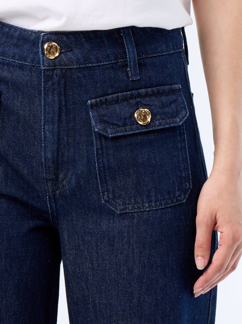 Raw denim wide leg broek met goudkleurige knopen Blauw - Kiabi