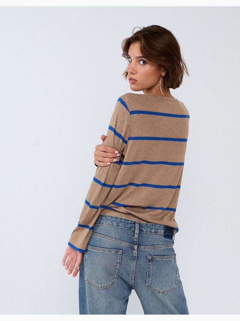 Rayures de t-shirt à manches longues, mo fashion Bleu - Kiabi